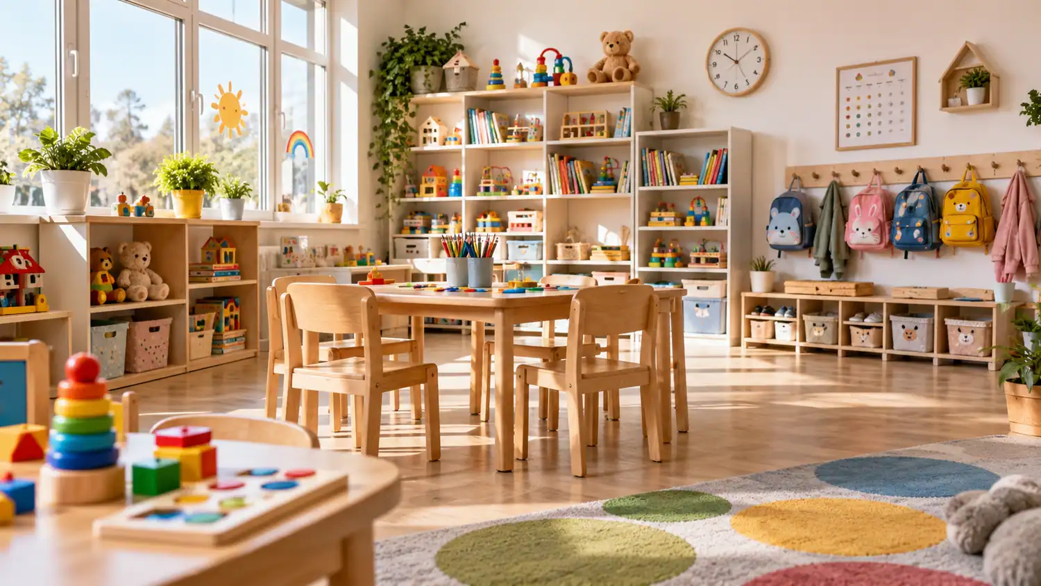 Przytulna sala pełna kolorowych zabawek